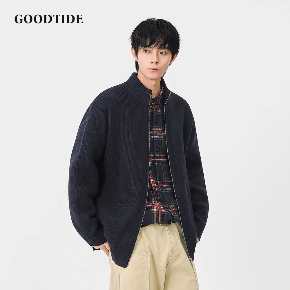 Fashion Men's Casual Full - Zip Mock Neck Cardigan 2025 Winter New Ribbed Knitted Jacket Soft Long Sleeve Outerwear Top
