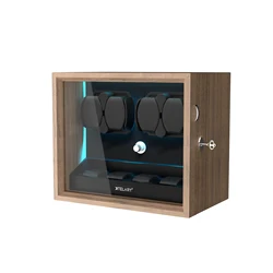 Watch Winder With Blue LED For 4 Automatic Watches Mechanical Watches Rotator with 4 Extra Storage Display Case - Grain