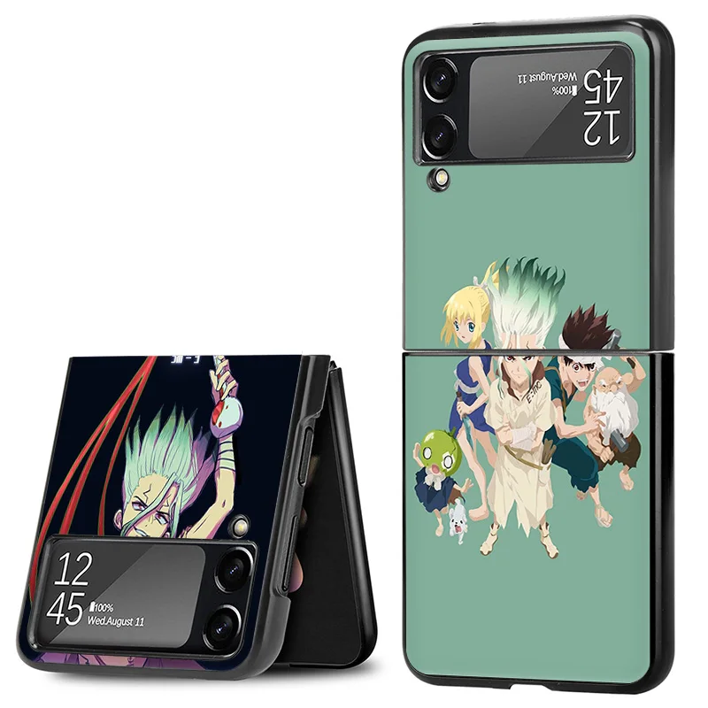 Matte Phone Case For Samsung Galaxy Z Flip6 5G Flip5 Flip4 Flip3 ZFlip 6 3 4 5 Dr. STONE Anime Hard Black Cover