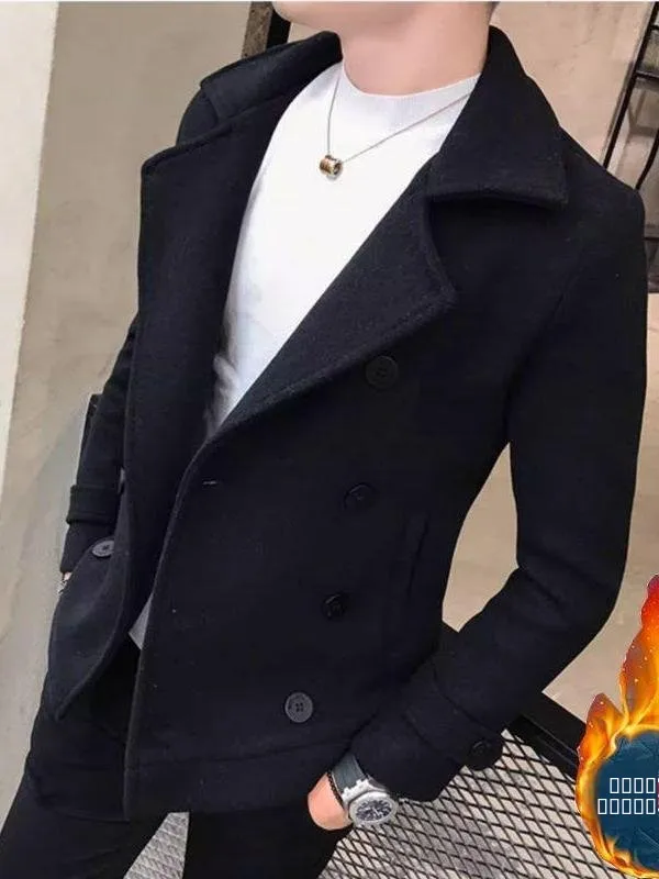 

Men's Thiened Woolen Jaet Autumn Winter Casual Trendy Korean Sle Coat Warmth Stand Fit Faionable Youthful Sle