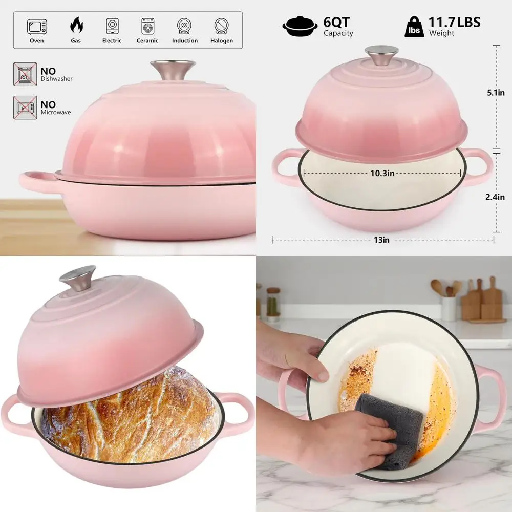 

Enameled Cast Iron Dutch Oven Pot with Lid, 6-Quart, Ideal for Sourdough, Roasting, Stewing, and Soups, Non-Stick Cookware for O