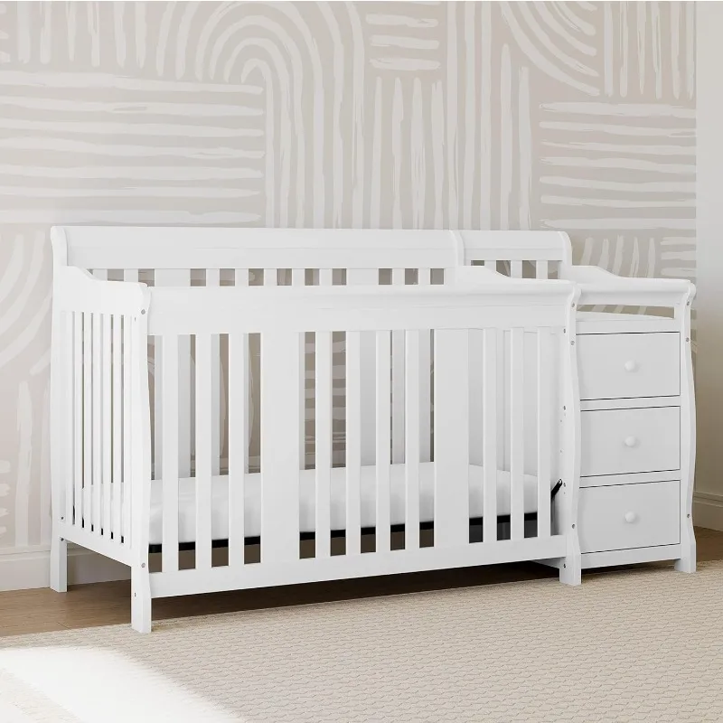 5-in-1 Convertible Crib and Changer (White) – Changing-Table Combo with Drawer, Converts to Toddler Bed