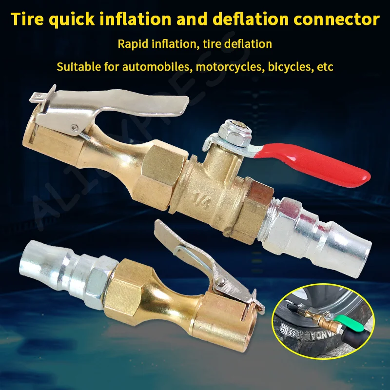 

Multi-purpose Chuck Quick Tire Inflation Nozzle with Lock and Air Compressor Adapter for Cars and SUVs.