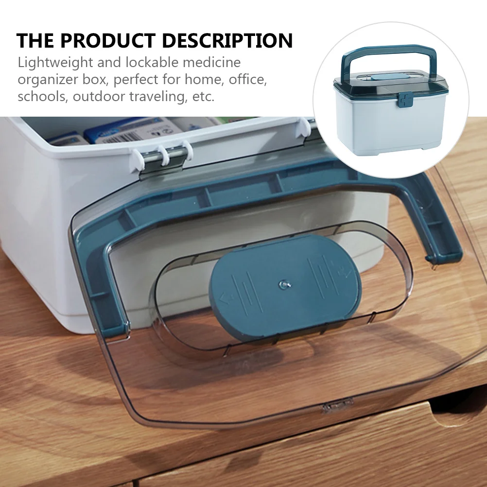 حافظة طبية بلاستيكية بطبقة مزدوجة مجموعة أدوات مساعدة كبيرة للمنزل والمكتب للاستخدام في حالات الطوارئ حاوية تخزين لسطح المكتب #4