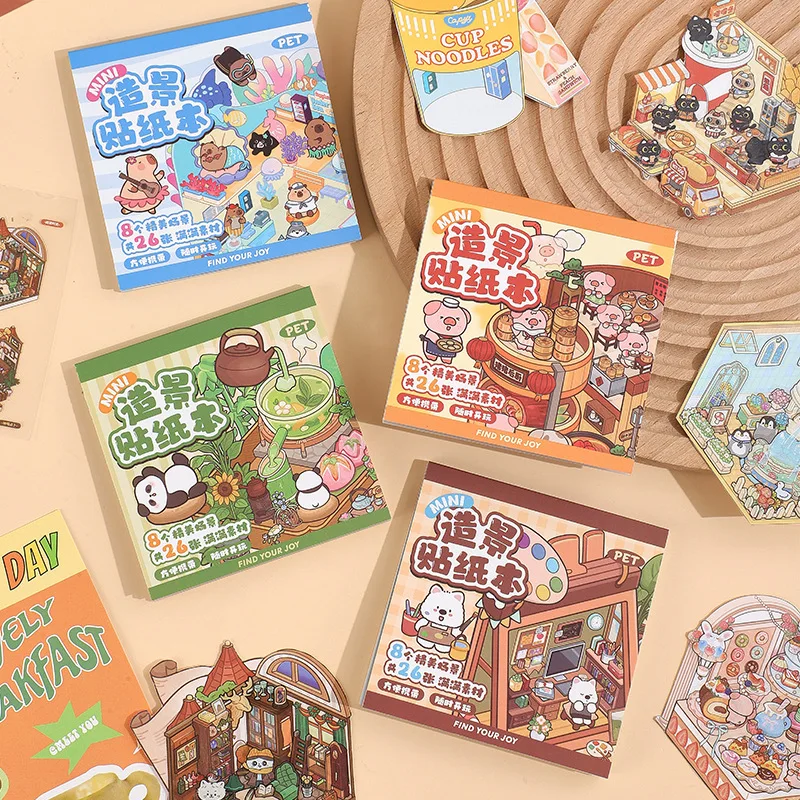 

Mini Pet House Diorama Collection Book 3D DIY Stress Relief Sticker Book Cute Portable Gifting Decor Set