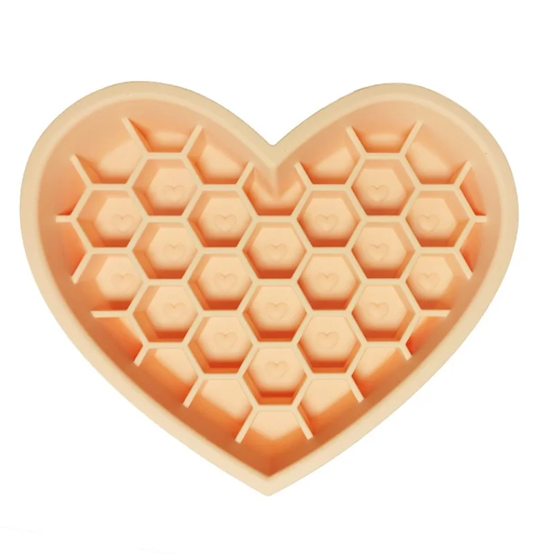 Food-grade Silicone Easy-to-clean and Durable 2-in-1 Honeycomb Heart-shaped Silicone Cat Bowl Cat Feeder  Cat Food Bowl