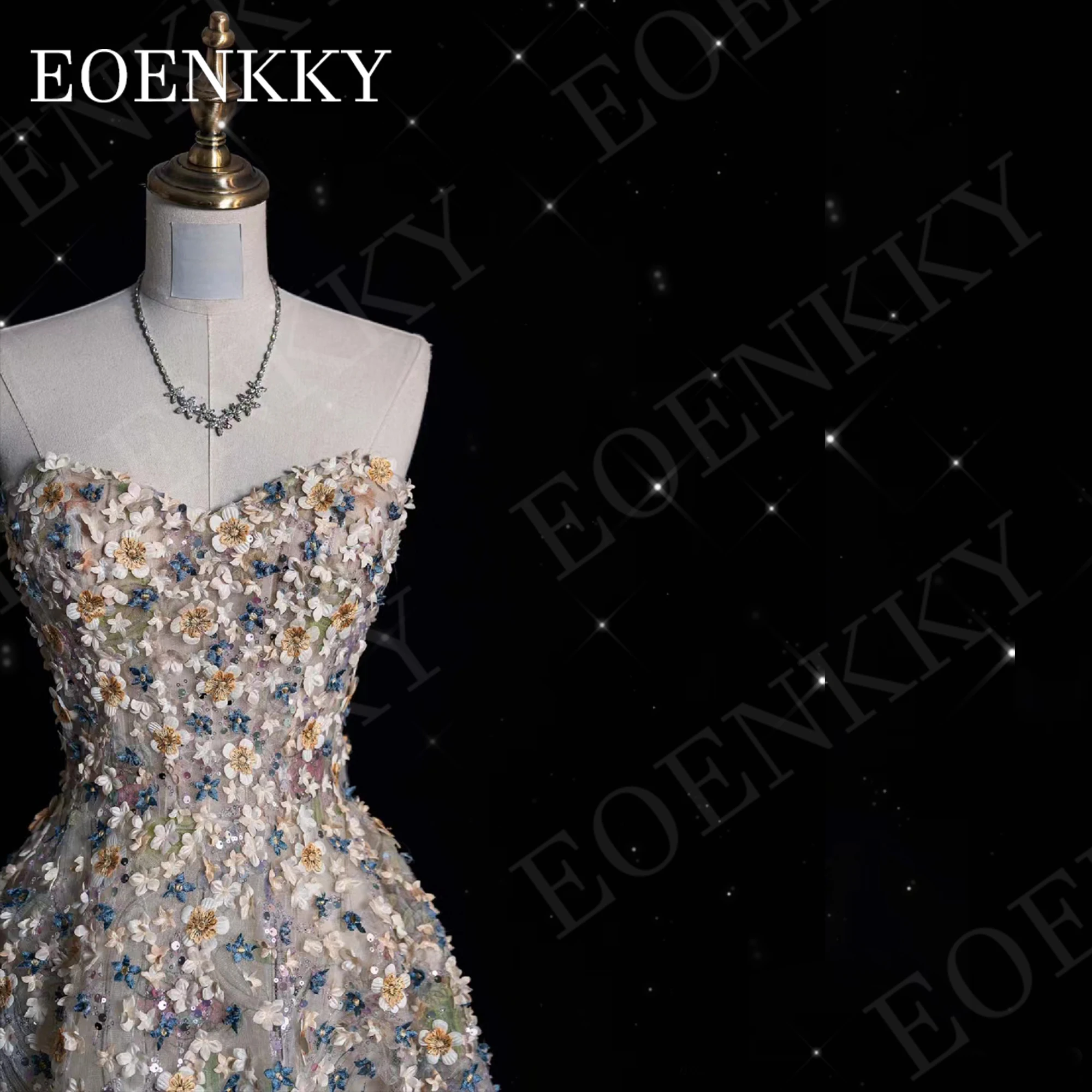 EOENKKY-precioso vestido de graduación con flores en 3D ropa Formal sin tirantes línea A Hermoso vestido de baile longitud de piso de flores 3D dulce sin tirantes vestido de graduación oficial línea a