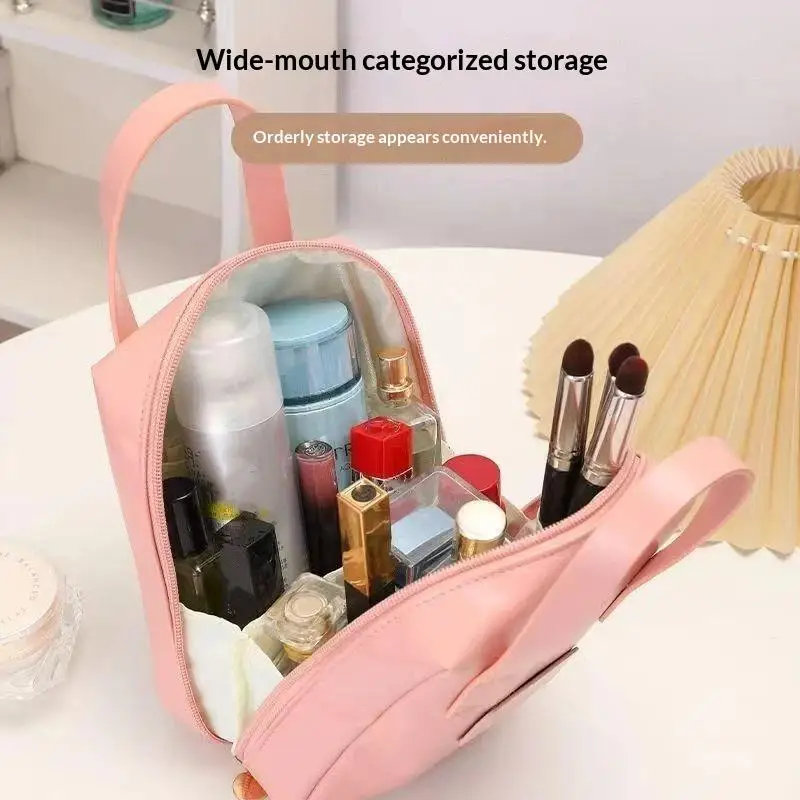 Handheld Women's Cosmetic Bag Portable Large Capacity Eco-Friendly Fabric Makeup Storage Bag for Daily Commute