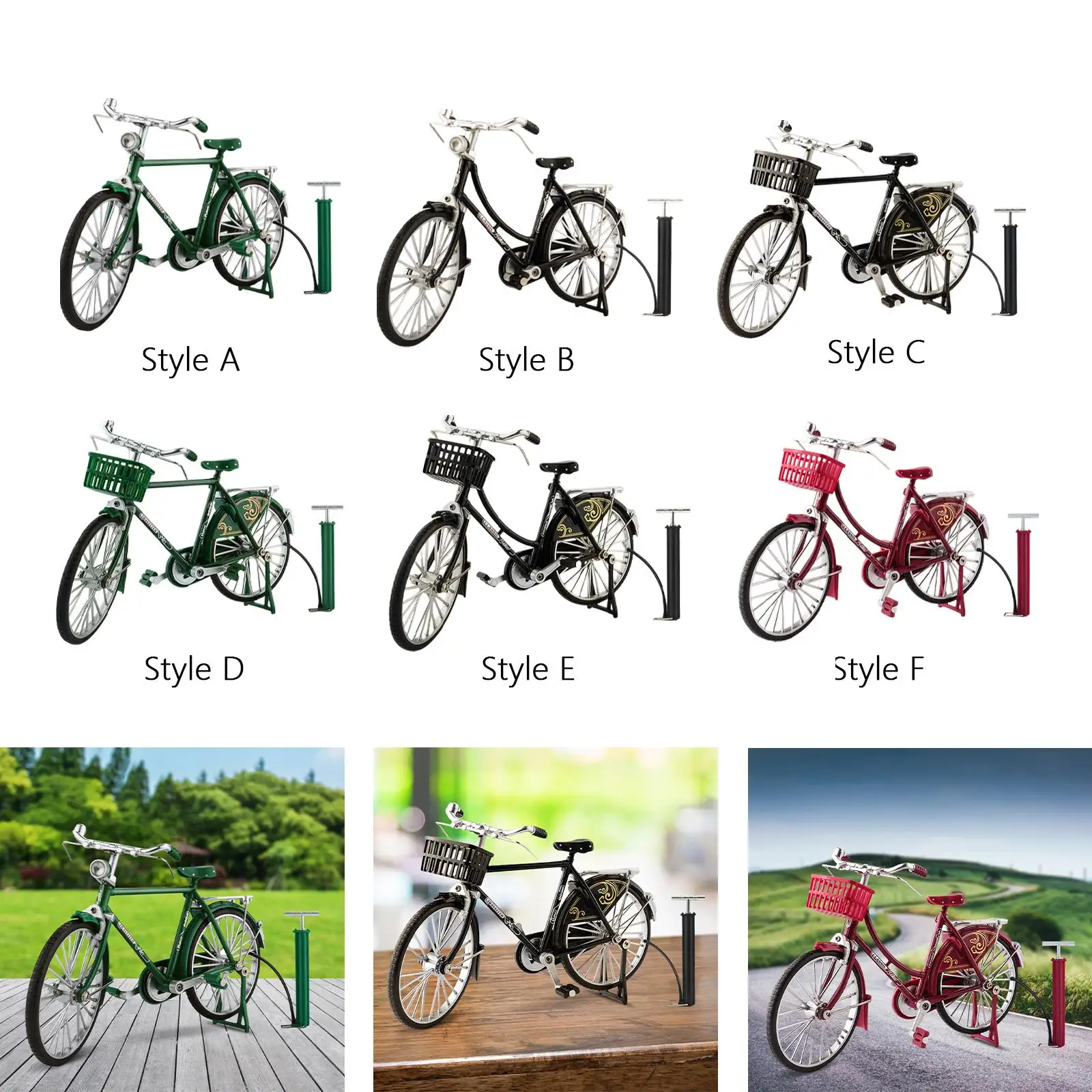 1:10 Bicycle Model Collectible Figurines Creative Diecast Mini Bicycle Vintage Bicycle Model Ornament Adults Decor Girls