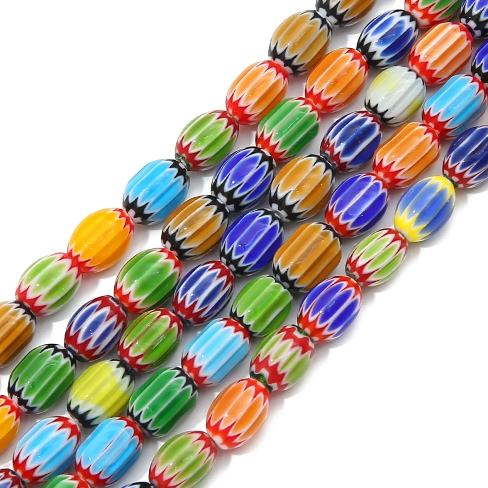5 Stück 12 x 8 mm bunte Lampwork-Perlen im Nepal-Stil, ovale Form, lose Perlen zum Selbermachen, für die Herstellung von handgefertigten Armbändern und Accessoires
