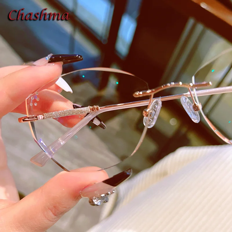 

Chashma Rimless Titanium Eyeglasses Gradient Brown Women Ochelari Glasses Girl Customize Shape Myopic Prescription Lenses