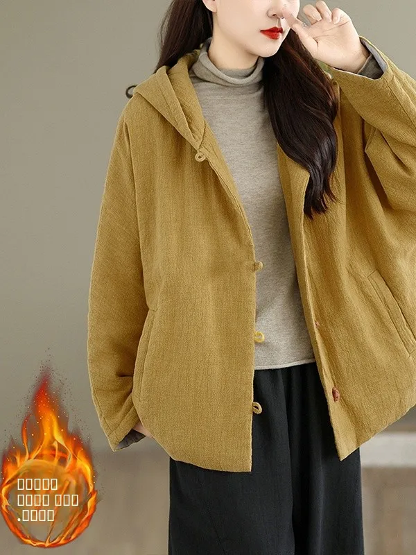Thiened Warmth Retro Korean Sle Women's Coat with Hood And Button Cotton Padded Jaet Winter New Arrival Tailor-made