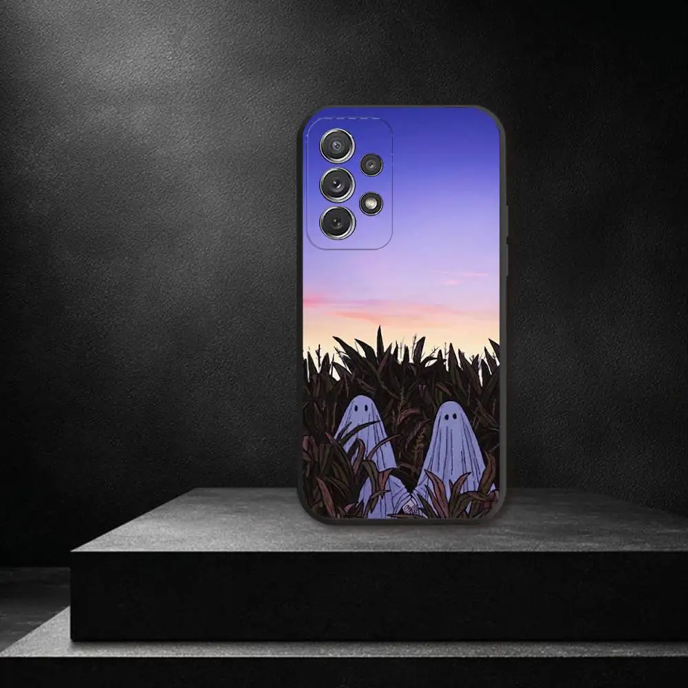 Чехол для телефона H-Halloween Cute Ghost для Samsung S 25,24,23,22,30,21,10,9,Ultra,Plus,Lite,FE,4,5G, черный мягкий чехол