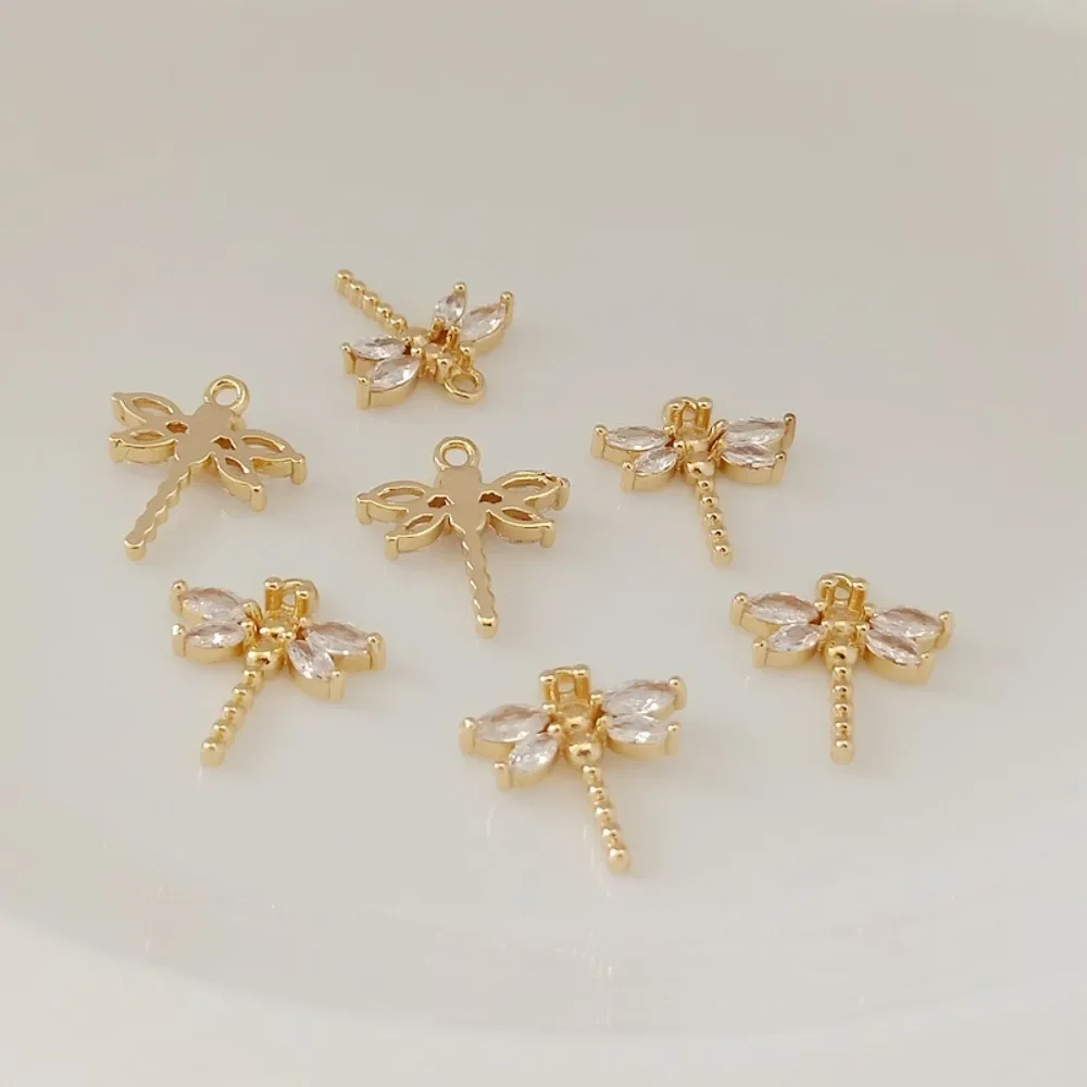 إكسسوارات مطلية بالذهب عيار 14 قيراط، قلادة اليعسوب الزركونية، قلادة، سوار، قلادة، مواد مجوهرات يدوية الصنع