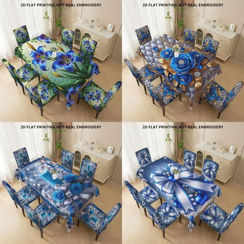 

Эластичный чехол для садового стула с высокой спинкой, с рождественским узором в виде бантов и роз, синий, набор чехлов для стульев для ресторана