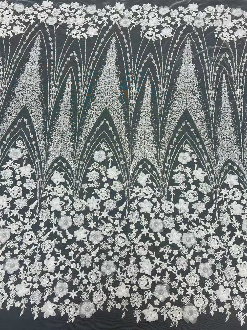 

White Nigerian 3D Flower Beaded Lace Fabric Party Lace Fabric 2026 Luxury French Embroidery Sequins Mesh Lace Fabric For Wedding
