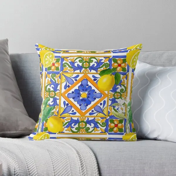 Summer Sicilian Tiles Citrus Oranges M  Printing Throw Pillow Cover Decorative Car Throw Case Pillows not include One Side