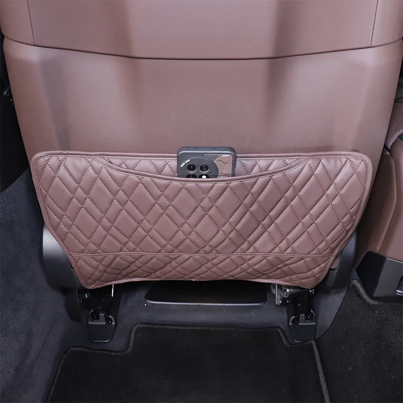For BMW 7 Series G70 740Li 2023+ Children Kids Anti Kick Mud Dirt Pad Auto Anti Kick Mat Pad Plaid Leather Interior Storage Bag
