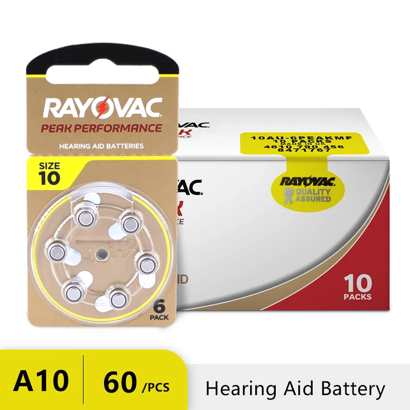 RAYOVAC PEAK Zinc Air 60 PCS High Performance Hearing Aids Batteries A10 10A 10 PR70 Hearing Aid Battery A10 For Hearing Aids