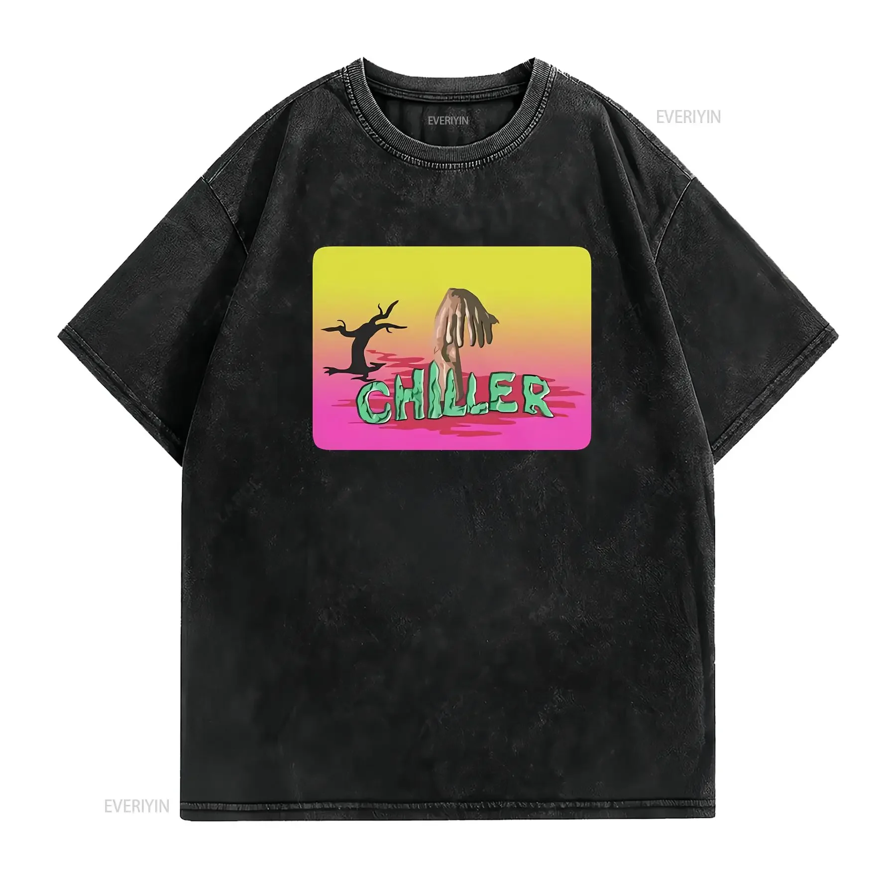 CHILLER THEATRE Men's  T SHIRT vintage Washed fashion Slightly Stretched Top For Everyday Wear streetwear Soft graphic