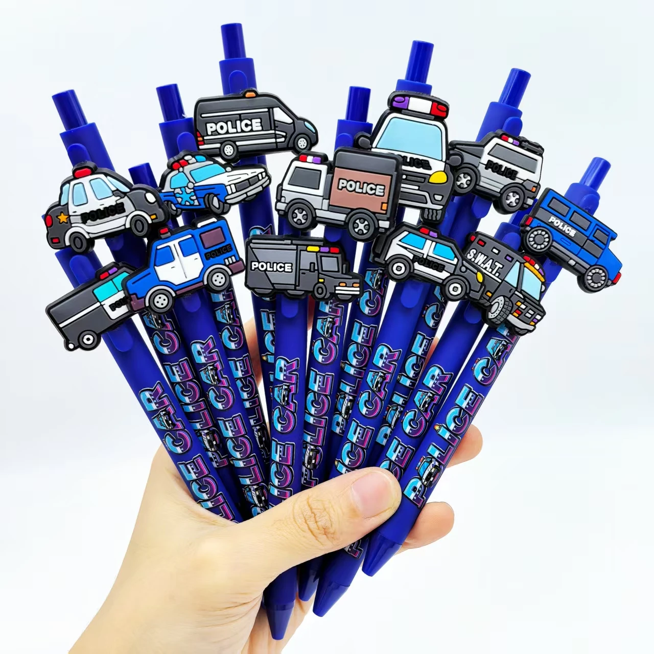 

6pcs/10pcs/12pcs/18pcs Creative police car press Ballpoint pen Police car-themed writing press pen office stationery