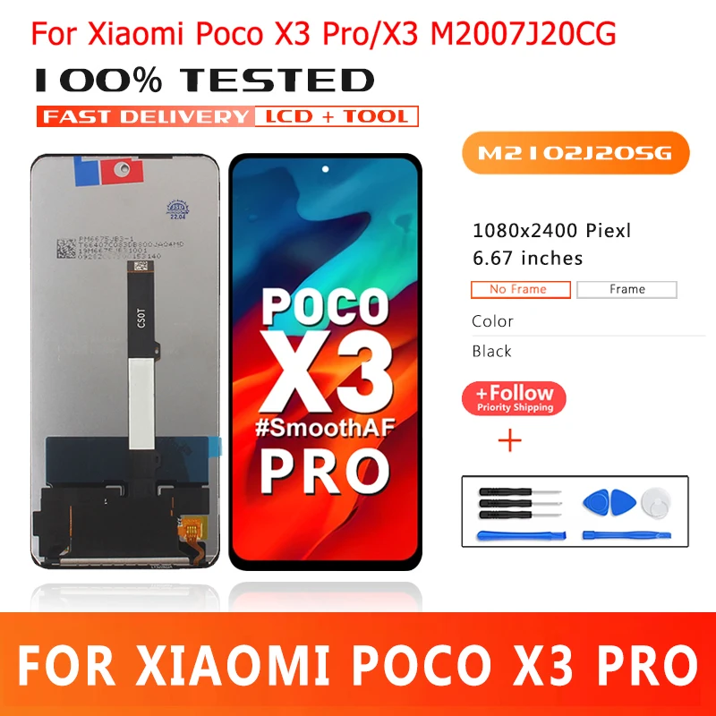 

6.67 Inch Original For Xiaomi POCO X3 LCD Touch Screen Digitizer For POCO X3 Pro NFC M2102J20SG LCD Display Replacement Parts