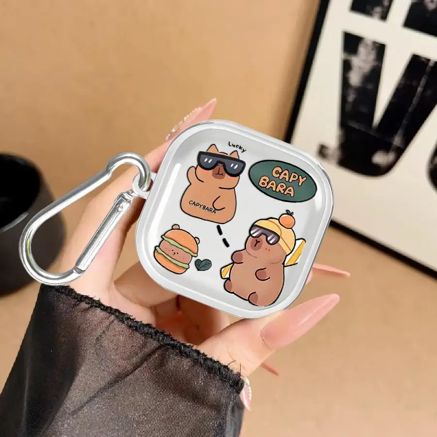 Clear Earphone Cases Cover Case For Samsung Galaxy Buds 4 Pro Live 3 FE 2 3Pro 4Pro Cute Capybara Love