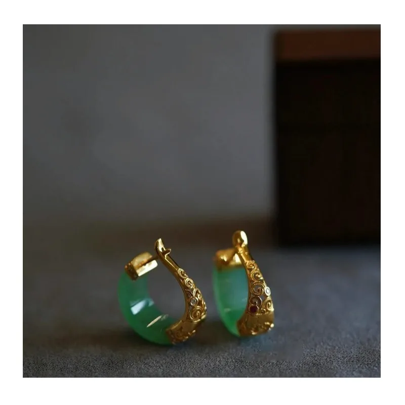 

Chinese Luxury Chinese Style Imitation Jadeite New Hollow Earrings, Light Niche Design Versatile Earrings