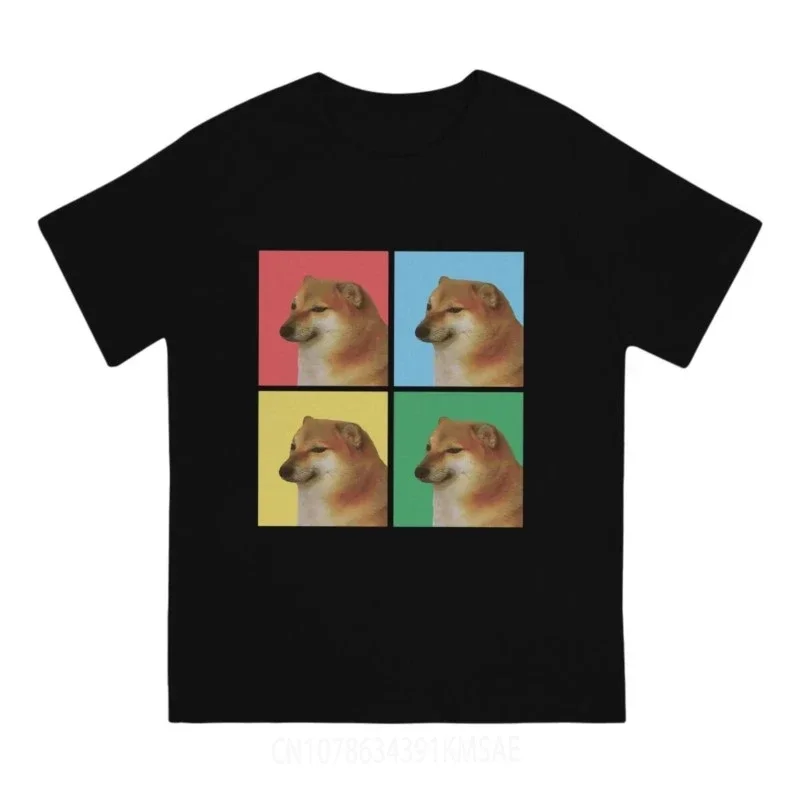 Men Cheems Doge Cover T Shirts   Cotton Tops Vintage Short Sleeve Crew Neck Tee Shirt Birthday Gift T-Shirt