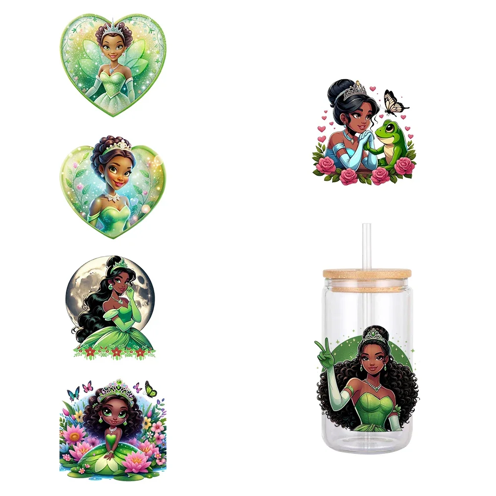 Disney Princess Tiana Cartoon Frog UV DTF Transfer Sticker Waterproof Transfers Decals For 16oz Glass Cup Wrap Stickers 11X12cm