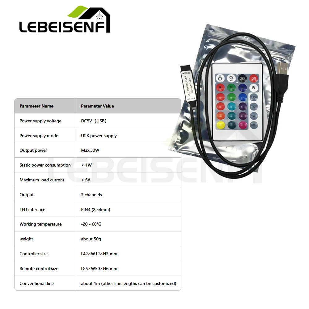 4Pin USB 5V Mini Colorful Lamp Control Cable Remote Dimmer 24-Key IR RGB Controller for Home Decoration 5050/2835 RGB LED Strips