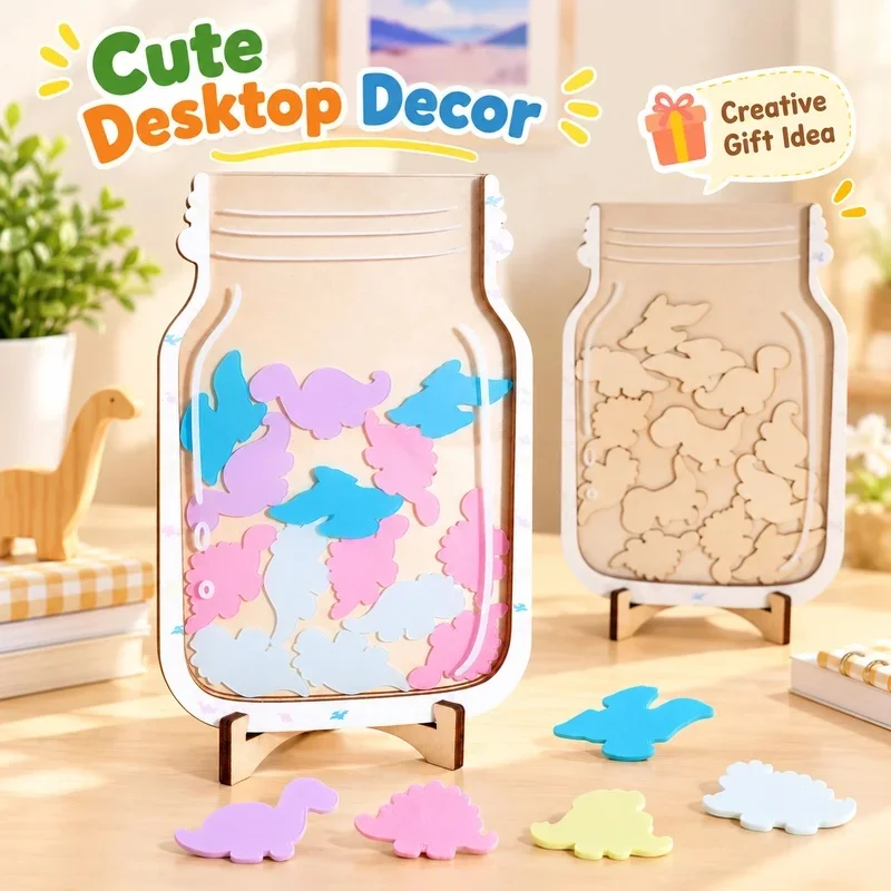 Wooden Dinosaur Reward Jar With Detachable Stand, Colorful Tokens Habit Tracker For Student Classroom Home Behavior Decor Gift