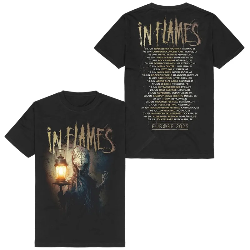Y2k Summer in Flames Band Swedish Metal Rock European and American Trendy Brand Men's Short-sleeved Pure Cotton Printed T-shirt