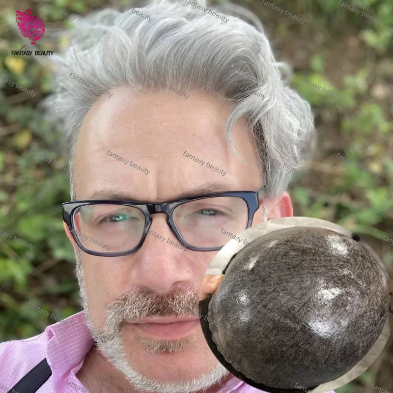 1B65 1B80 1B50 دائم 0.1 مللي متر رقيقة الجلد حقن نظام الذكور البشري الاصطناعية خصلات الشعر المستعار الرجال أرخص خط الشعر الطبيعي الشعر المستعار #1