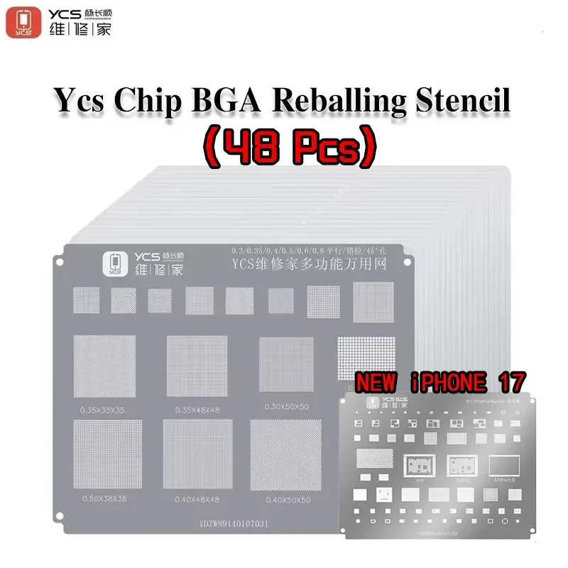 

Трафареты для реболлинга процессора YCS для iPhone 17 Pro Max/Air, чипы Samsung Android, многоцелевой жестяной шаблон для посадки, изоляционная подушка