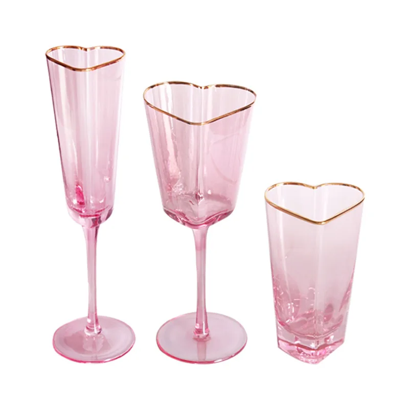 Pink Hammered Phnom Penh Red Wine Glasses Heart-shaped Barware Set Champagne Glasses Juice Glass Mug Goblets