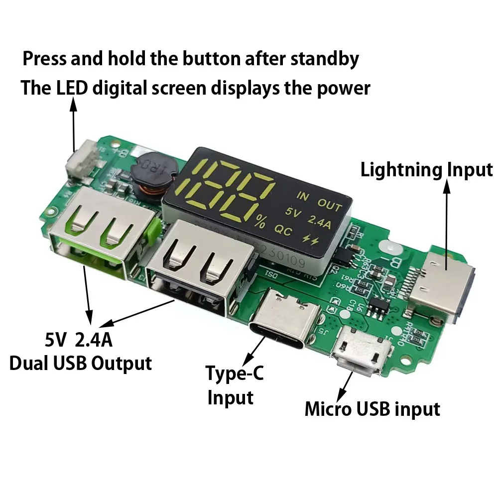 Lithium Battery Charger Board LED Dual USB 5V 2.4A Micro or Type-C USB Mobile Power Bank 18650 Charging Module