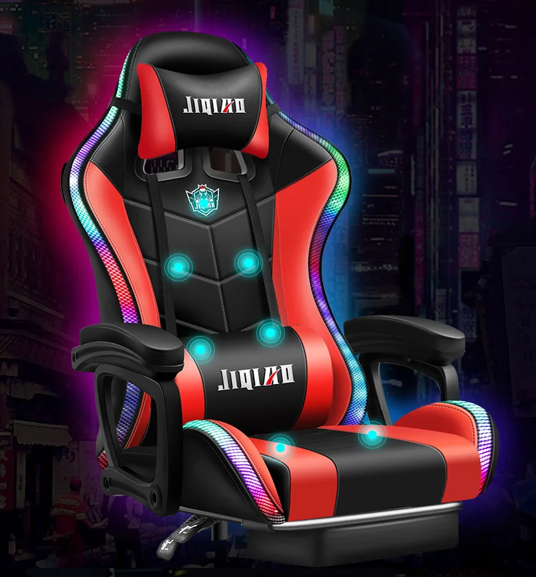 Silla ergonómica de cuero pu con luces y altavoces para gaming, cómoda, para oficina, gaming
