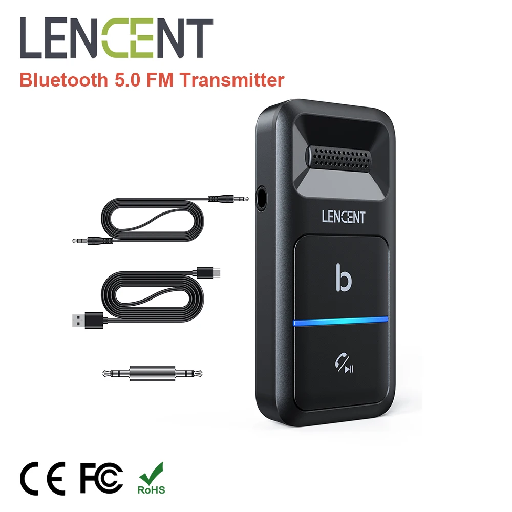 Adattatore per auto Bluetooth LENCENT, trasmettitore Bluetooth per auto con AUX da 3.5mm, microfono a cancellazione di rumore, Kit per auto Wireless