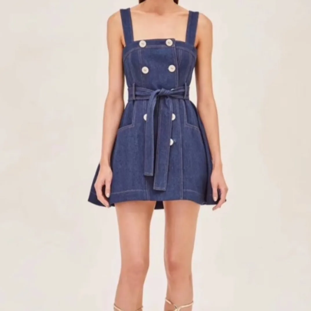 

Women's Blue Denim Jeans Sleeveless Mini Dress Chic and Elegant Woman Summer Dresses for Arrivals 2024 New Original