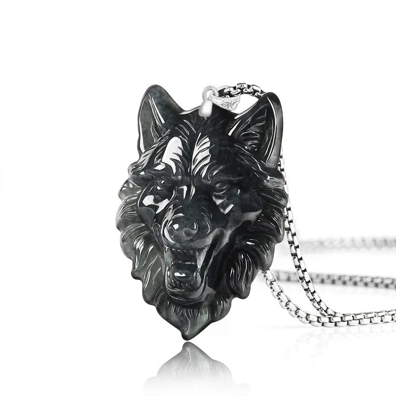 

Myanmar Jadeite Wolf Pendant Necklace Designer Accessories Gemstone Amulet Real Jade 925 Silver Luxury Charm Gifts for Women