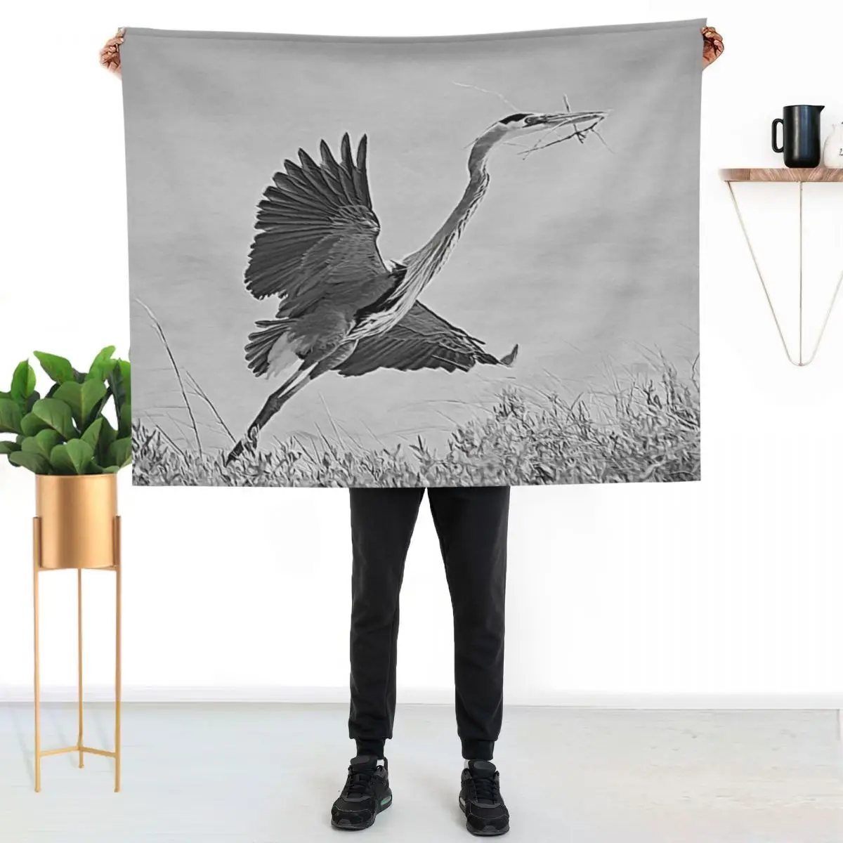 Great Blue Heron Nest Building Time Black and White Throw Blanket For Decorative Sofa Softest Hair Soft Beds Designers Blankets