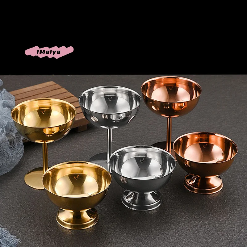 M-304 Stainless Steel Dessert Cup Ice Cream Cups Salad Goblet Retro High Base Bowl for Fruit Yogurt Snack Dish Bar Dinnerware