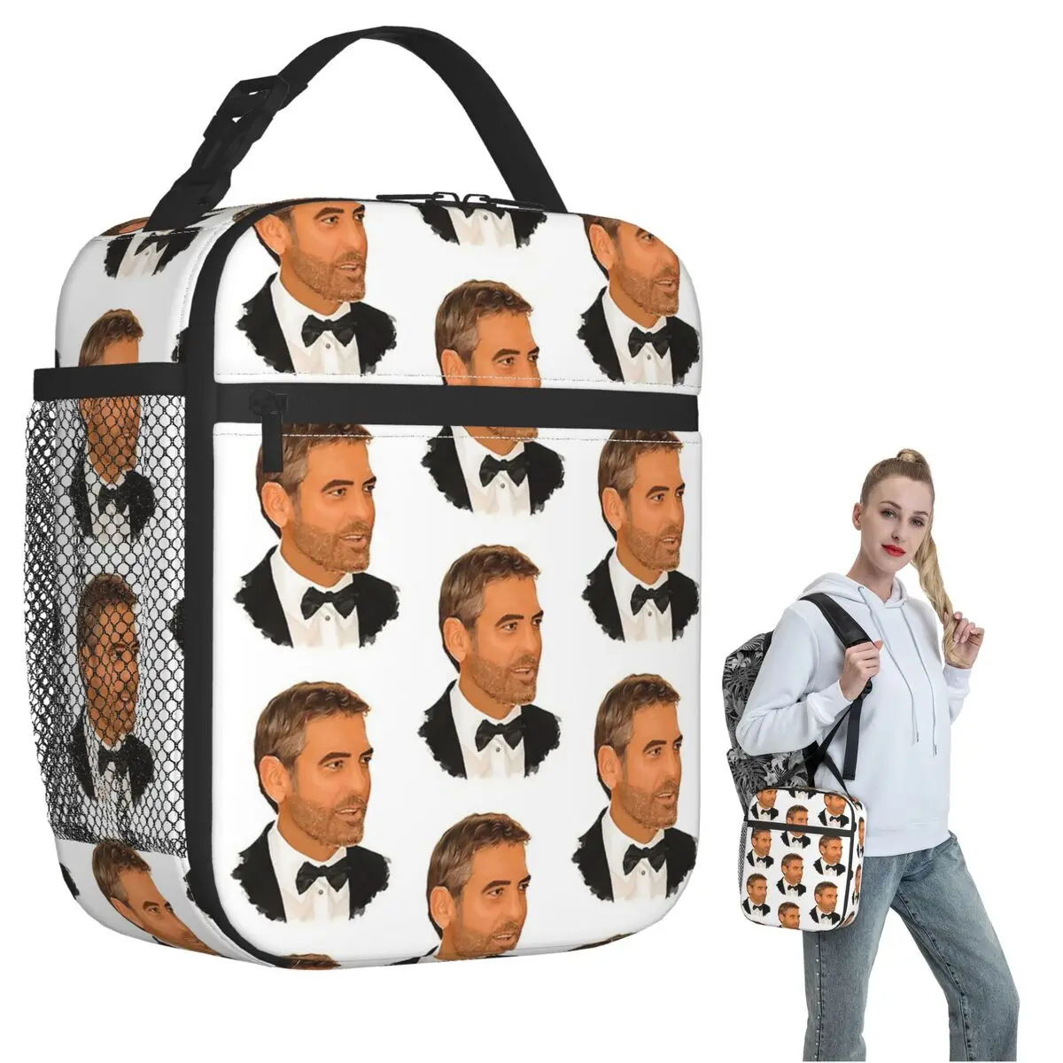 

George Clooney Digital Painting Insulated Lunch Bag for Women Children Portable Food Boxes Thermal Lunch Box Tote