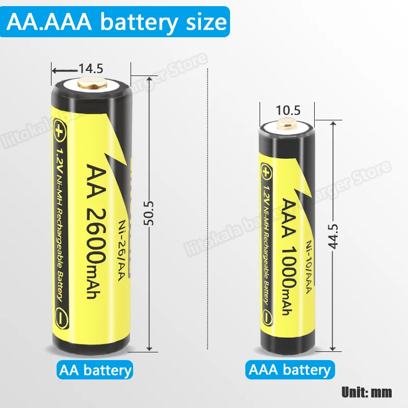 10PCS LiitoKala AAA 1000MAh/AA 2600MAh 1.2V Ni-MH แบตเตอรี่แบบชาร์จไฟได้สำหรับอุณหภูมิปืนรีโมทคอนโทรลเมาส์ของเล่นกล่อง