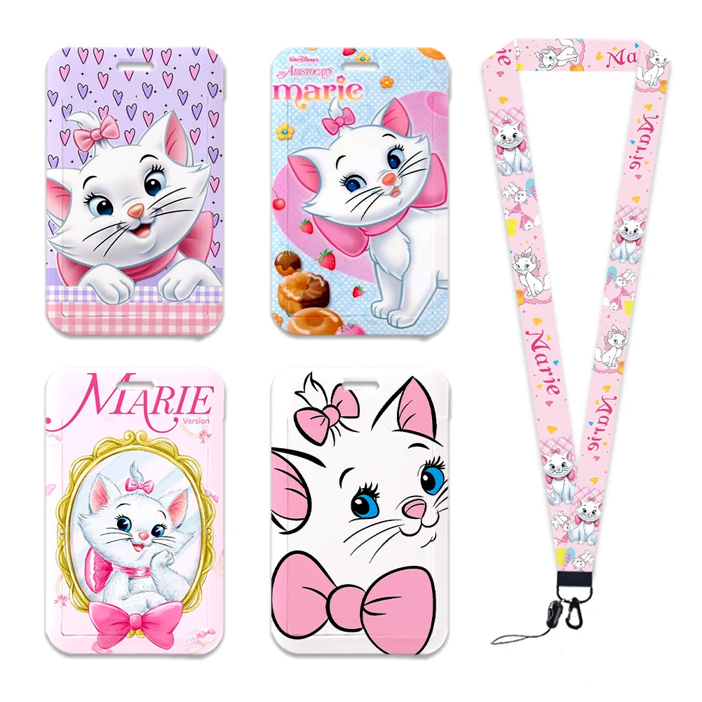 

Marie Cat Pink Card Holder Work Permit Name Plastic Badge Neck Strap Keychains Student Id Card Lanyard Sliding ClosureHolder