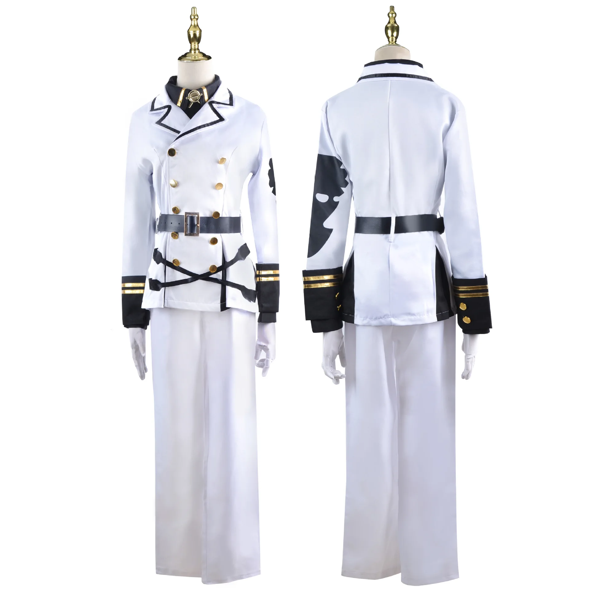 Seraph Of The End Mikaela Hyakuya Cosplay Costume Anime White Cloak Suit Uniform with Wig Shoes Full Set Halloween Party for Men