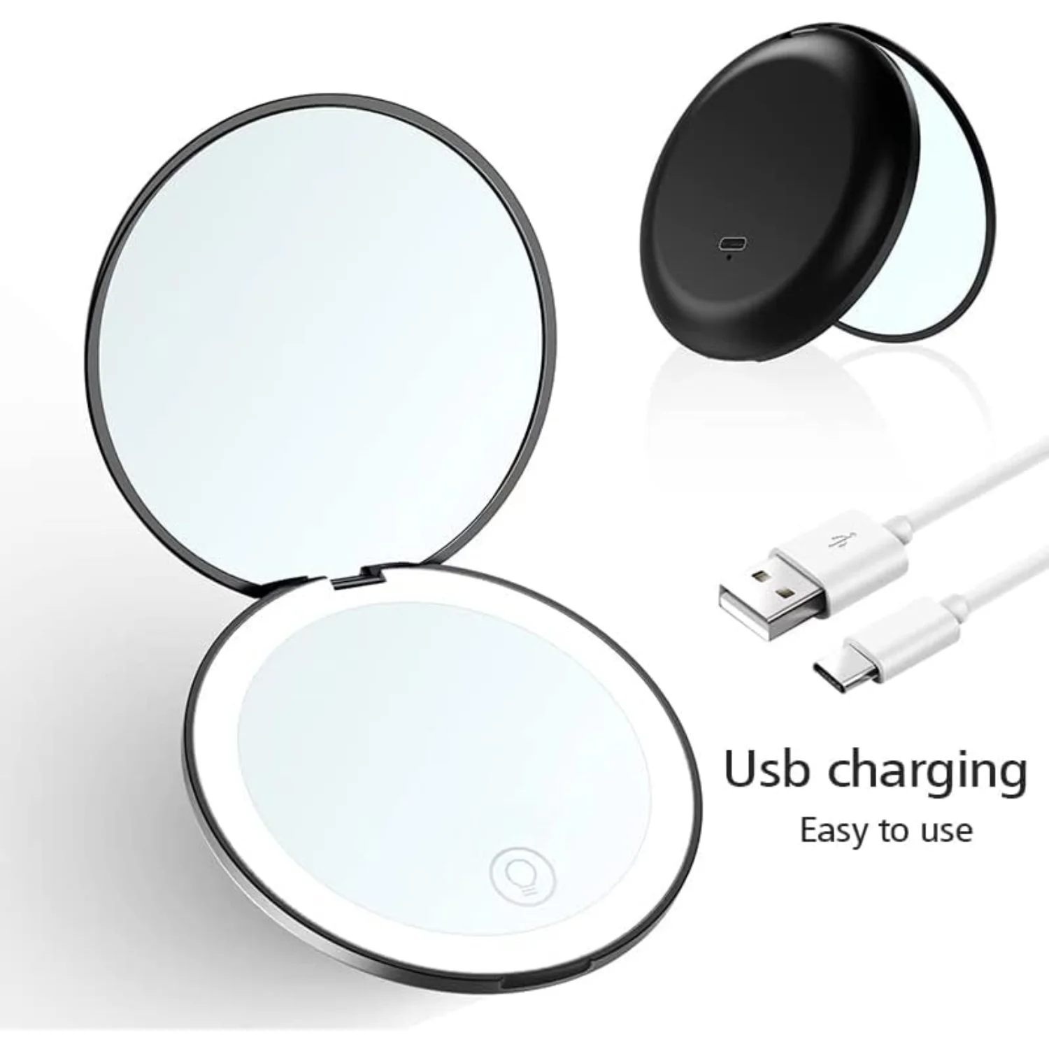 Trucco da viaggio portatile illuminato a LED Ingrandimento 1x/10x Trucco LED USB Mini trucco pieghevole portatile compatto con luce