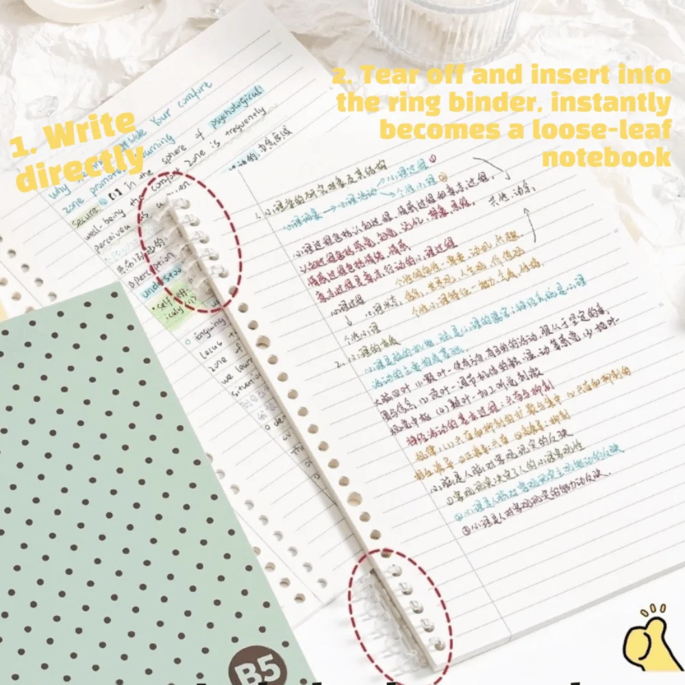 2 pcs/set Polka Dot B5 Loose Leaf Notebook Horizontal Line Inner Page Punched Pages Lined Journal Lightweight 60 Sheets
