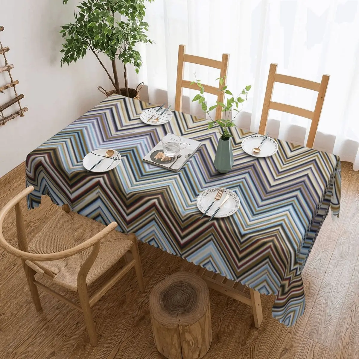 

Custom Rectangular Bohemian Colorful Chic Zig Zag Table Cloth Waterproof Tablecloth Outdoor 45"-50" Table Cover